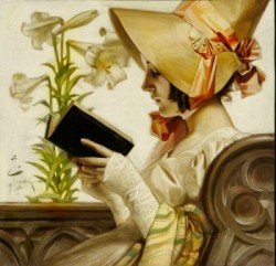 картинка читающая дама